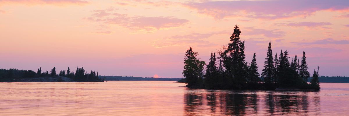 Beautiful sunset over Otter Falls in Whiteshell Provincial Park, Manitoba.